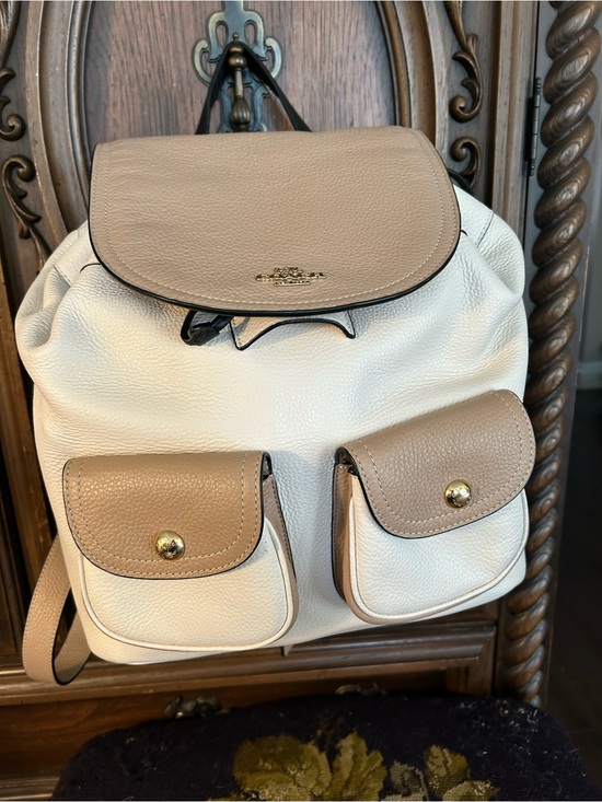 Coach Handbags - NWOT Coach Pennie Two-Tone Tan & Cream Pebbled Leather Backpack